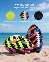 QPAU waterproof football for beach-toss with accurate throws in sand.