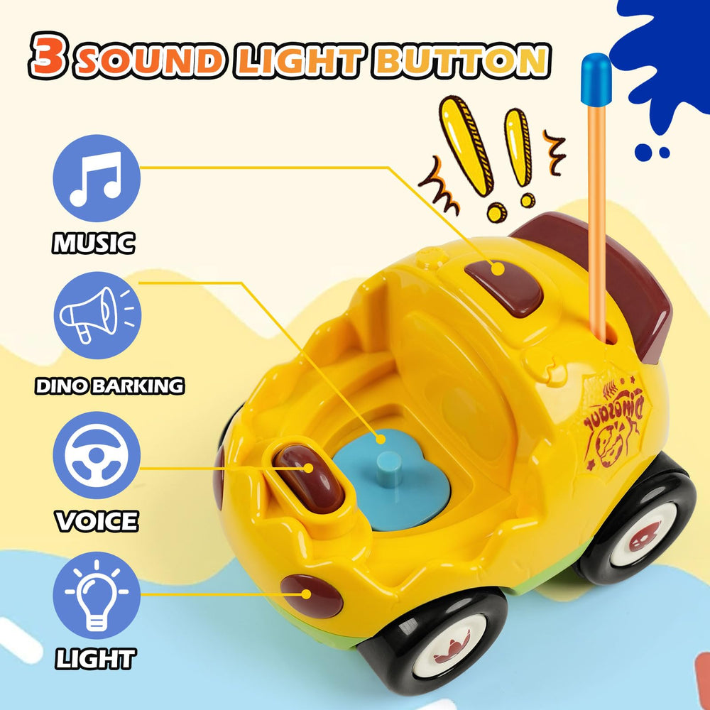 QPOU dino-rc-car-lights-music enhances engaging sensory play