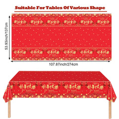 Qpout lantern design red gold tablecloth elevates Lunar New Year decor.