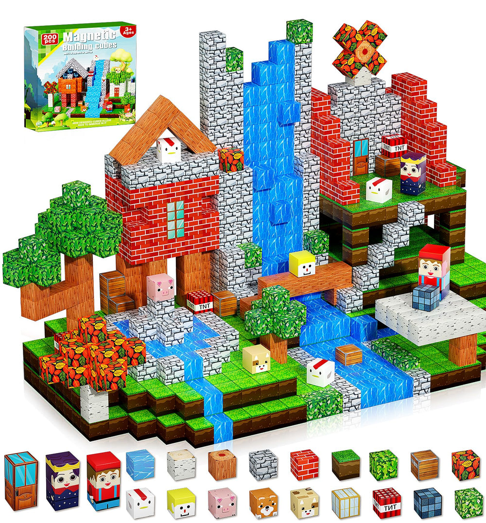 QRPQT magnetic blocks forest scene foster creative building play for kids 3-10