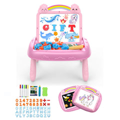 Qrytoi Unicorn Doodle Board pink double-sided whiteboard ready for letters and numbers play