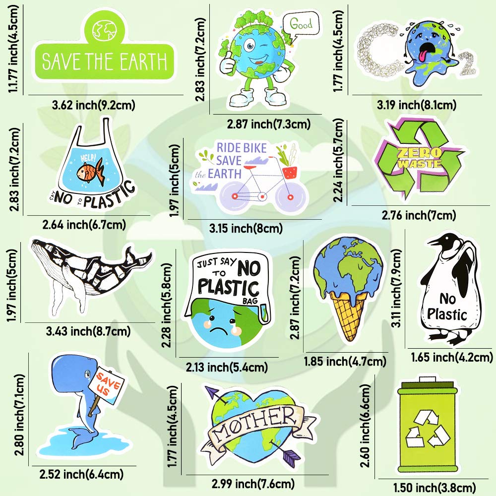 QTL Earth Day vinyl stickers with bright colors for laptops and notebooks.