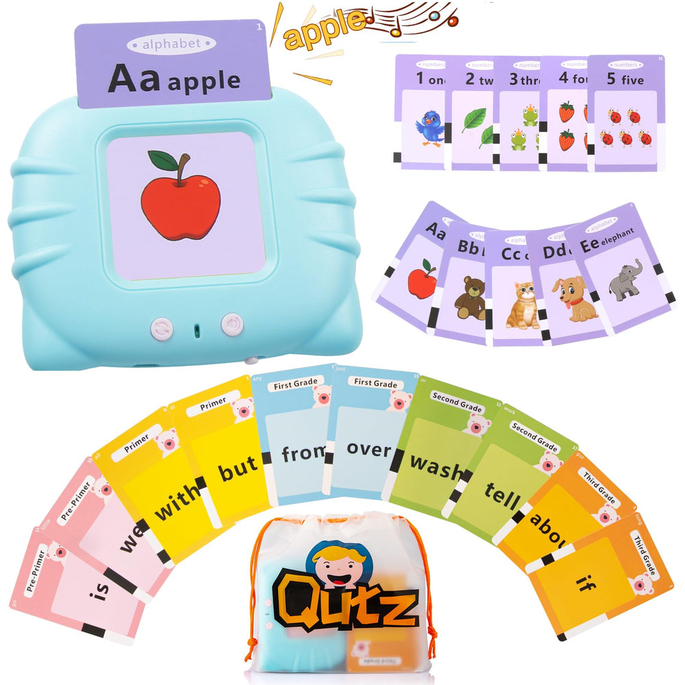 QuTZ Talking Flash Cards ABC learning visuals help toddlers practice words and pronunciation.