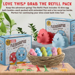 Quack Quack Moo dino bath bombs with toy inside and soft skin benefits