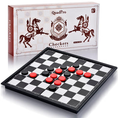 QuadPro magnetic checkers board open layout for on-the-go play.