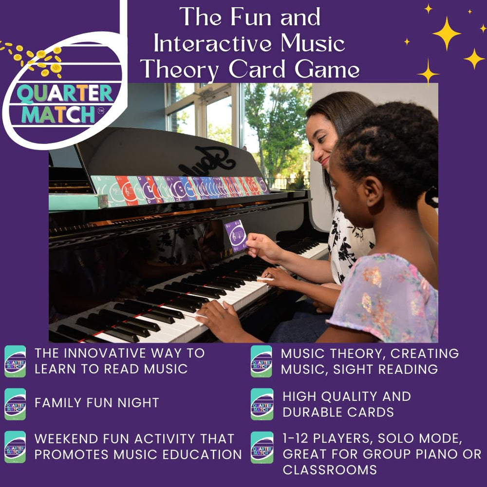 Quarter Match instruments-and-theory visuals cover scales, rhythm, and notation.