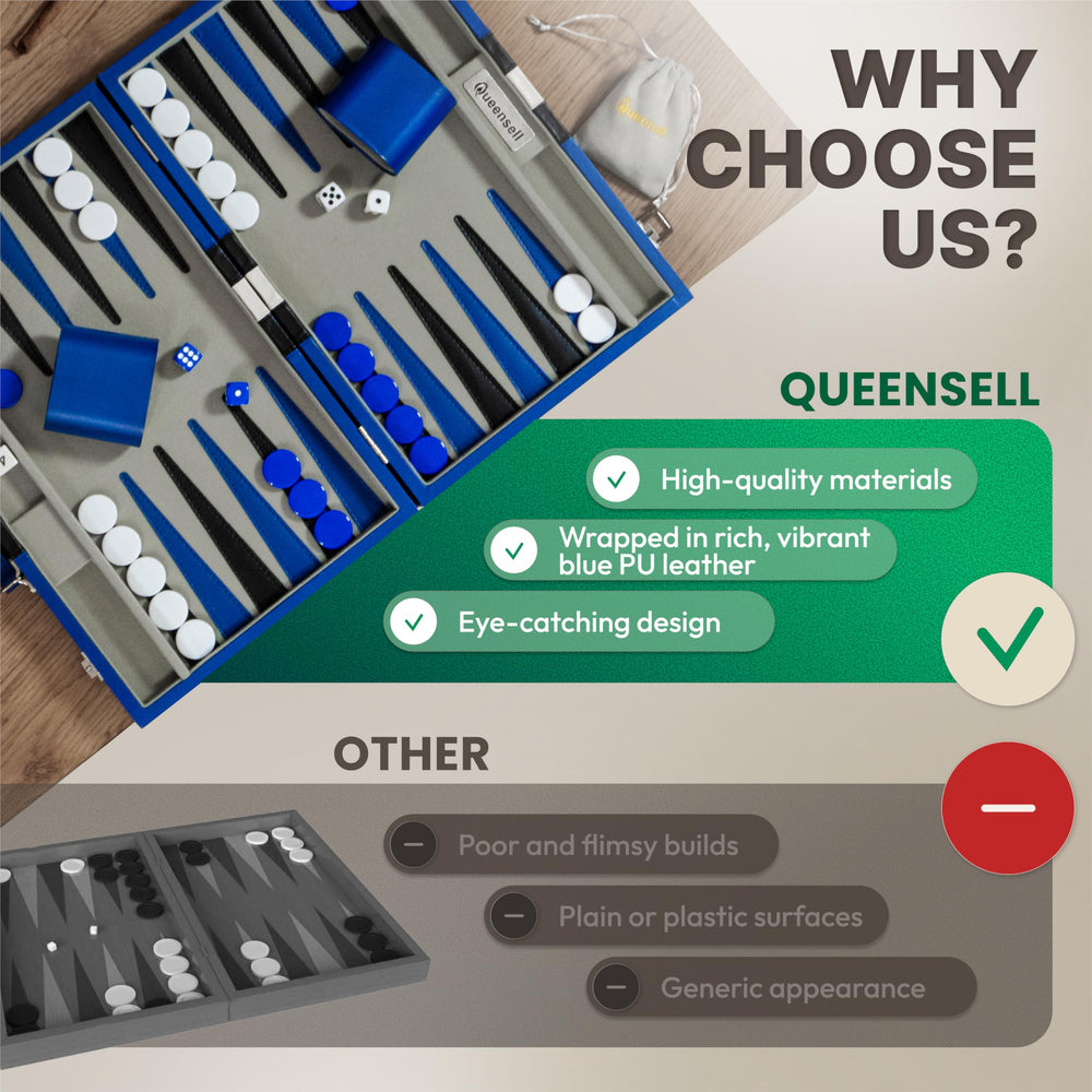 Queensell backgammon 32 checkers, precision pieces for smooth play.