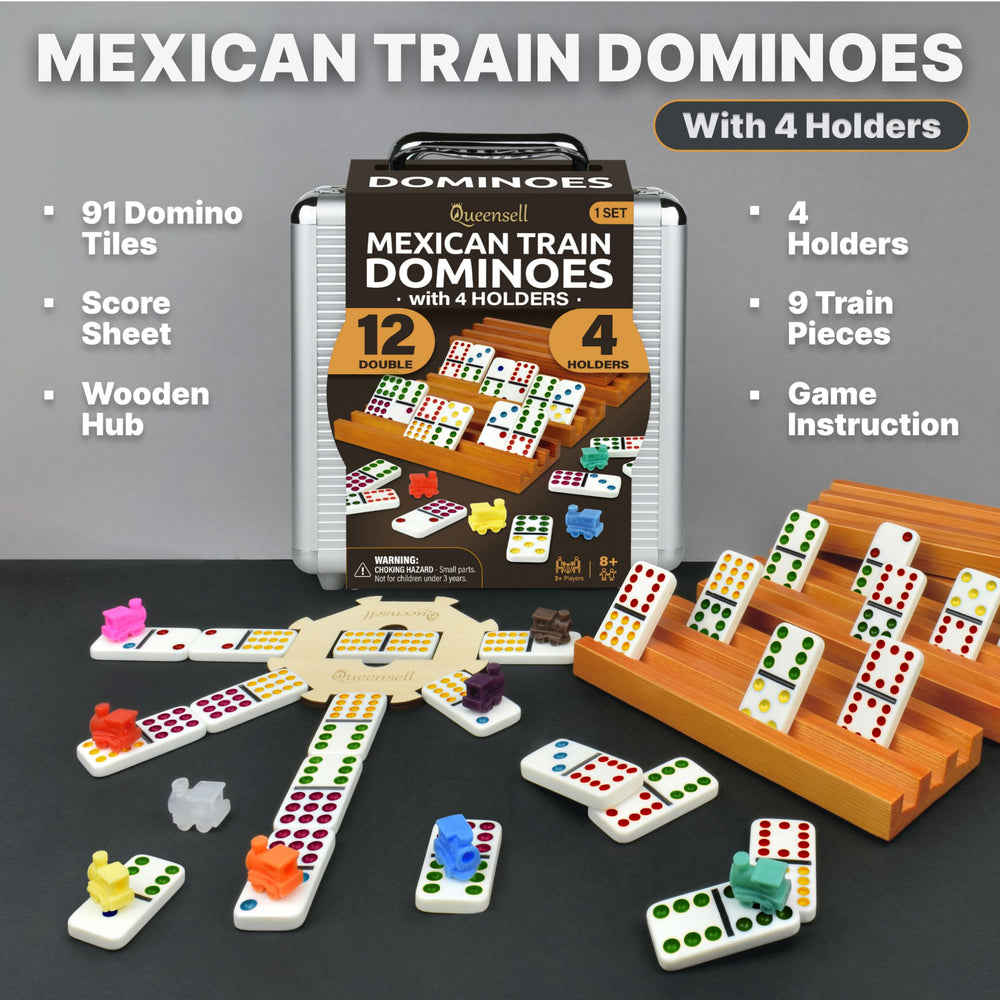 Queensell domino tiles with colorful dots for easy reading during games.