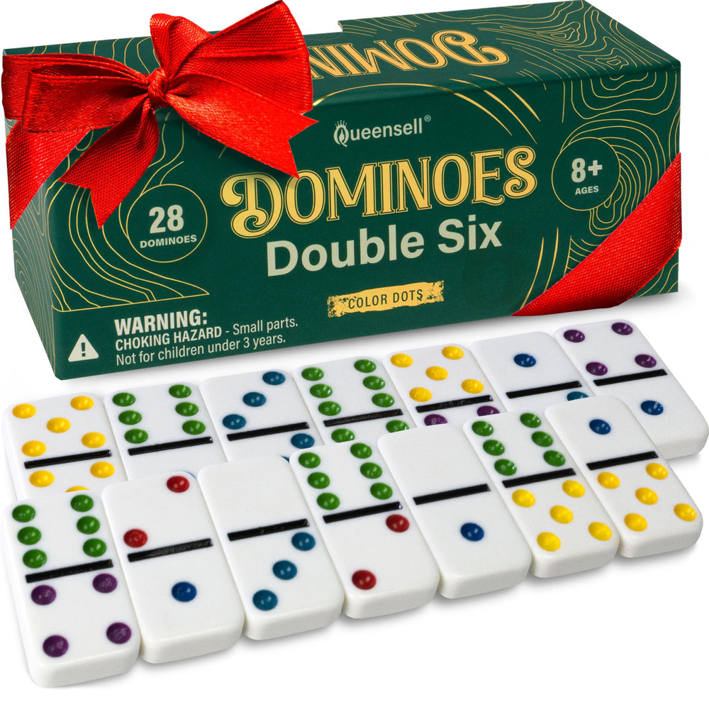 Queensell dominoes 28 tiles with colored dots for easy reading during family game night