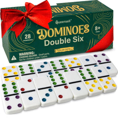 Queensell dominoes 28 tiles with colored dots for easy reading during family game night