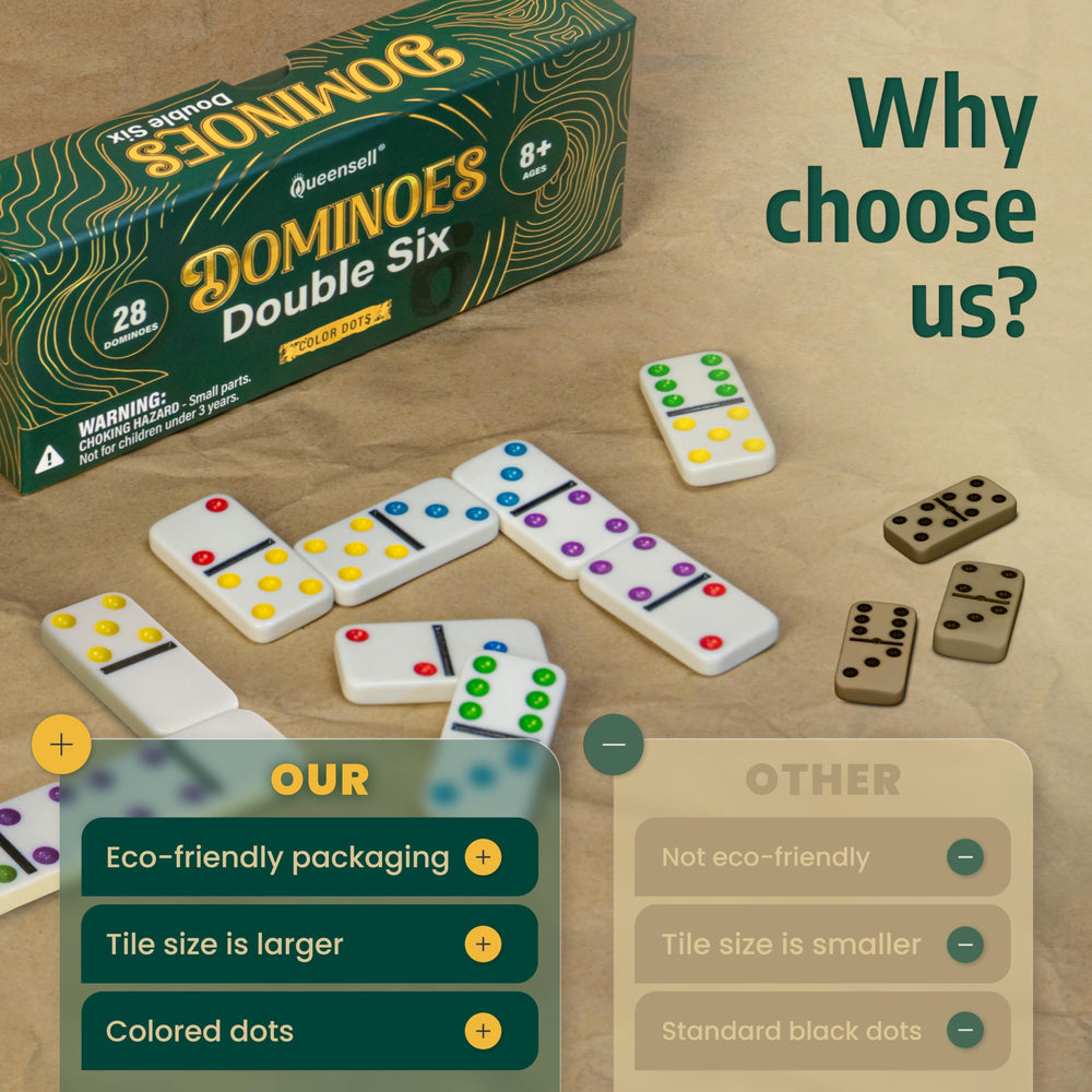 Queensell dominoes double six tiles laid out for classic play