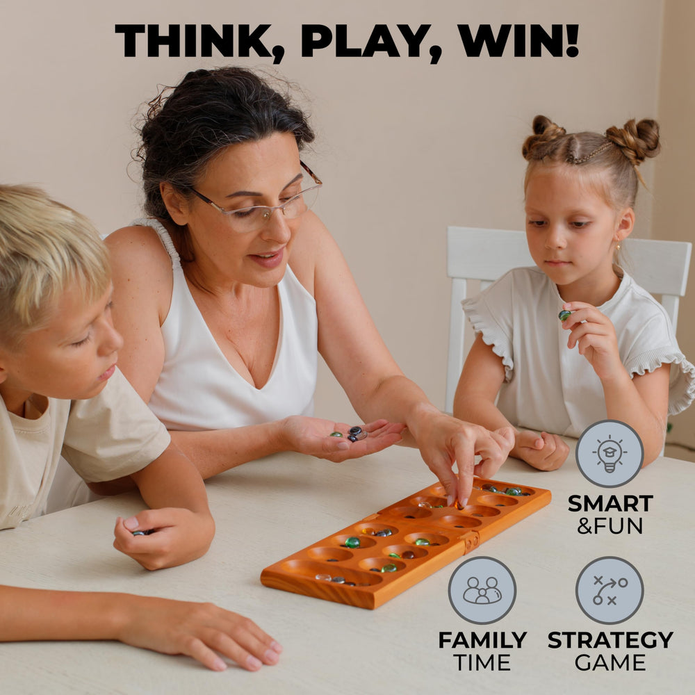 Queensell Mancala board magnetic lock keeps pebbles secure during travel.