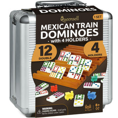 Queensell Mexican Train Dominoes Set with four holders for organized family play.