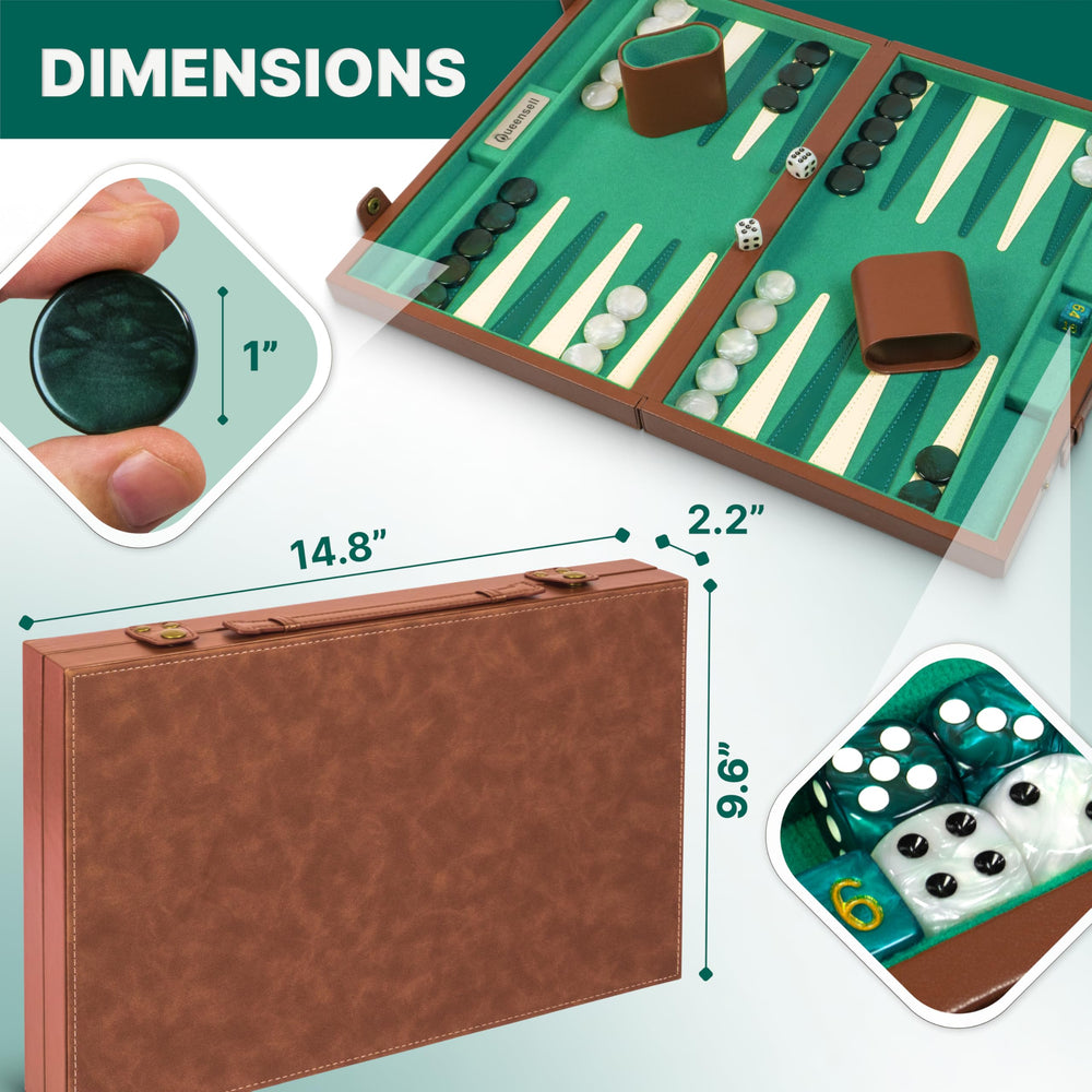 Queensell backgammon dice cups, three-inch, for easy rolling.