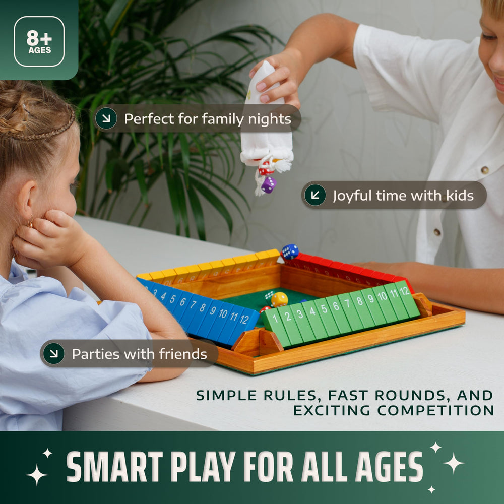 Queensell Shut The Box 4-player game for classrooms and family gatherings.