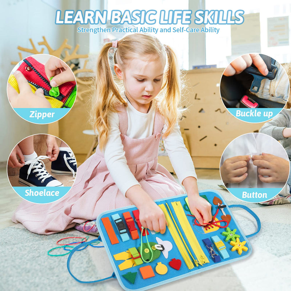 Quiet Flower dinosaur-themed busy board offering cognitive activities for early learning