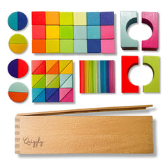 Quiggly rainbow blocks triangles for creative construction and balancing challenges.