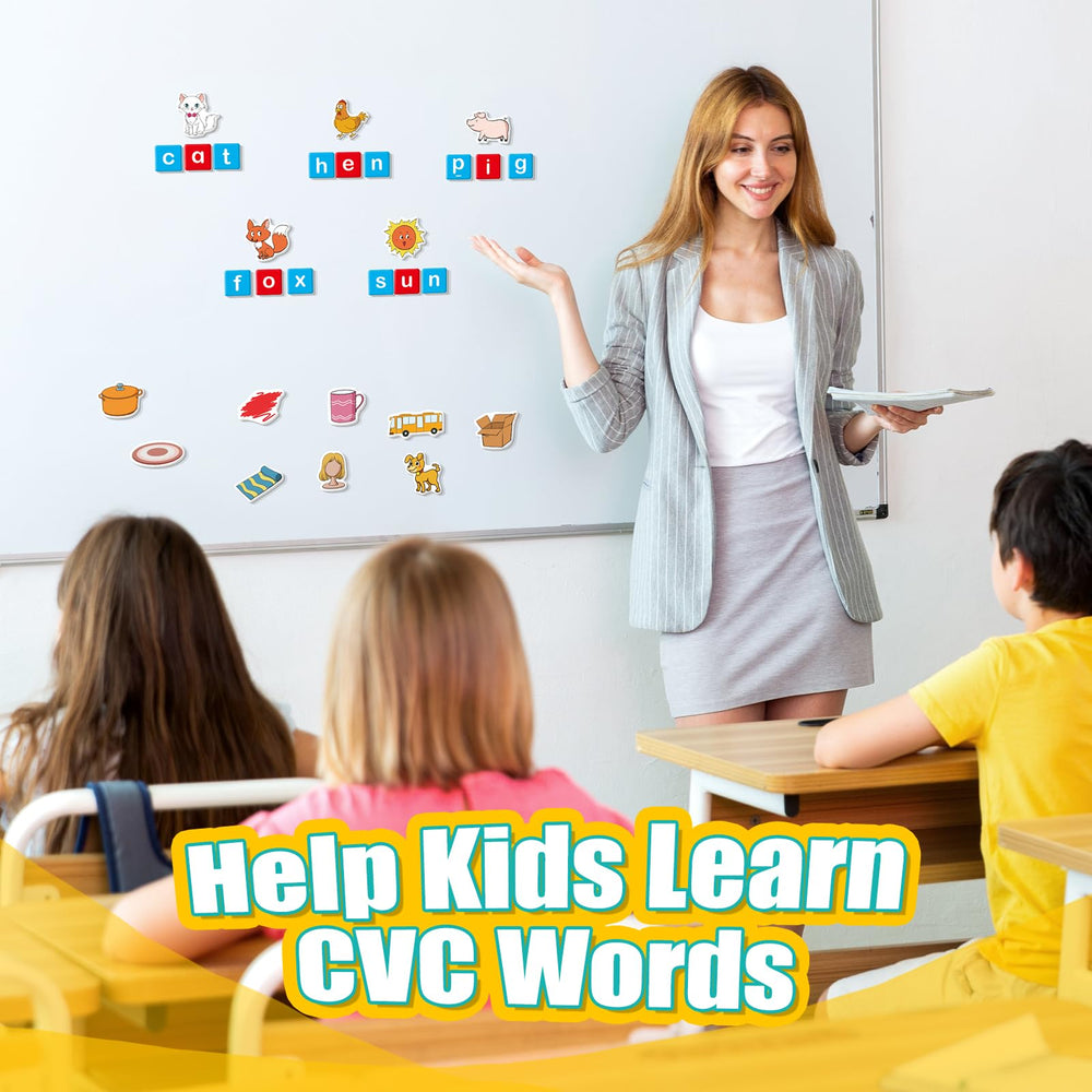 Quilinz CVC magnets used in classroom phonics activity
