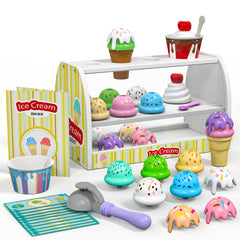 Quimsity Ice Cream Counter Play showcases a sturdy wooden counter for lasting pretend serving.