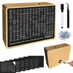 Quincunx wooden money-saving box front view shows sturdy construction for long-term goals.