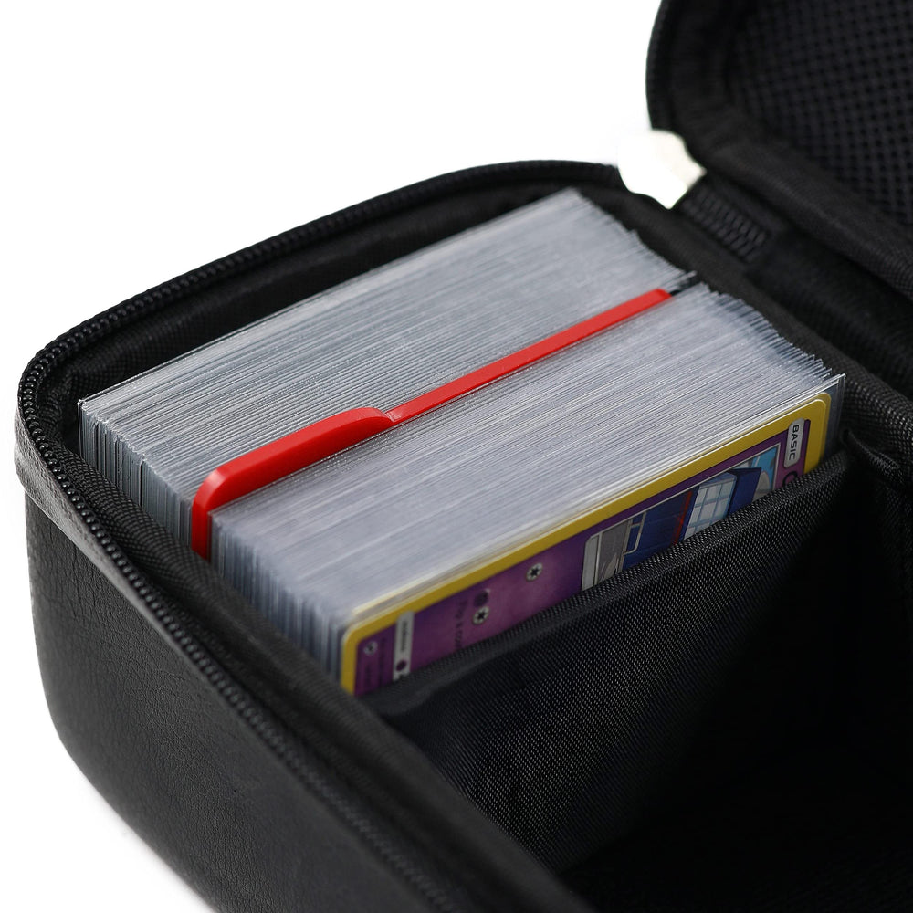 Corner pads and adjustable dividers keep cards secure during transport.