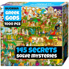 QUOKKA 1000-piece puzzle packaging featuring Greek gods artwork for a captivating unboxing experience.