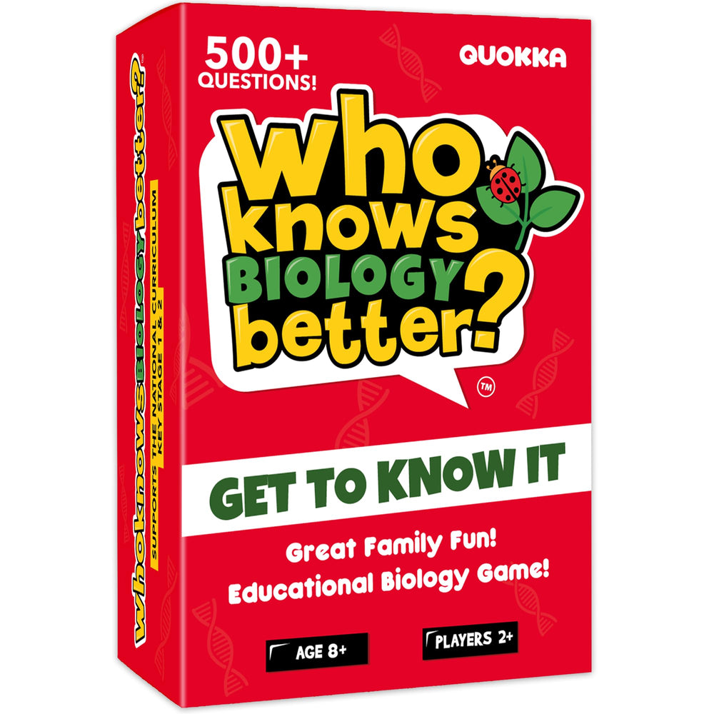 QUOKKA biology trivia card game box on table for family learning fun