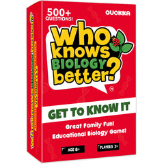 QUOKKA biology trivia card game box on table for family learning fun