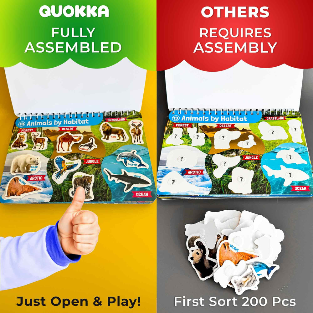 QUOKKA Busy Book animal themes pages spark curiosity with colorful wildlife activities.