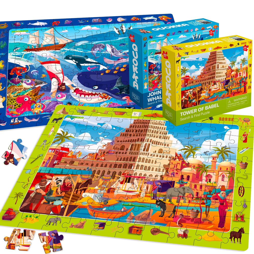 Quokka educational puzzles support cognitive development with biblical scenes.