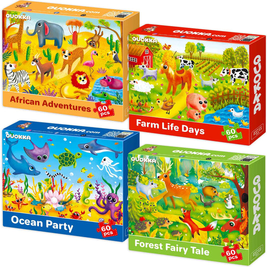 QUOKKA Puzzles cover with bright animal designs to engage kids and spark curiosity