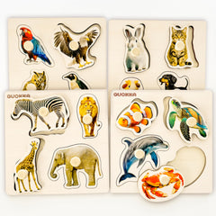 QUOKKA wooden puzzle animals forest scene supports early recognition and fine motor skills.
