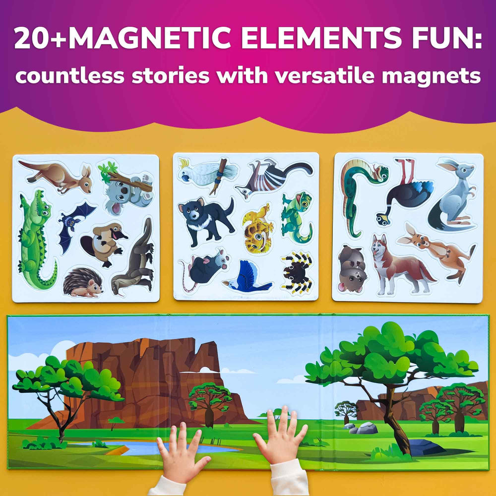 QUOKKA travel magnetic puzzle showing three-sided play scene for storytelling