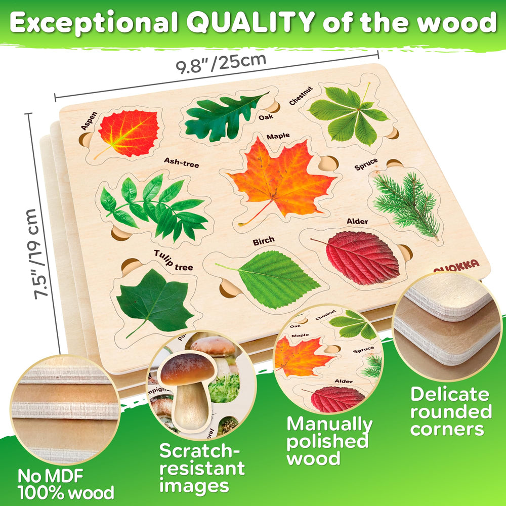 QUOKKA wooden puzzles 3x-set: Montessori-inspired learning through hands-on matching