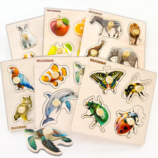QUOKKA wooden puzzles animals six-piece set boosts early animal recognition and fine motor skills