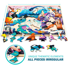 QUOKKA wooden puzzles dinosaurs 60-piece – irregular pieces aid correct fits