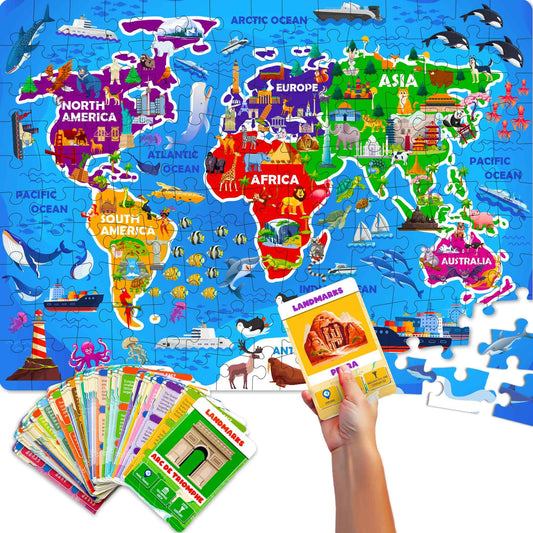QUOKKA World Map Puzzle 150 pieces supports early geography awareness.