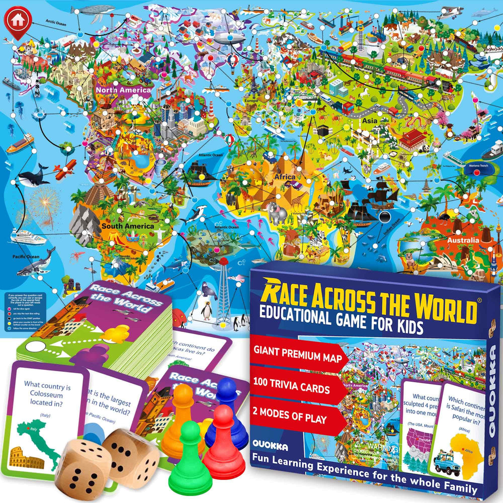 QUOKKA World Race map board inviting family exploration and learning