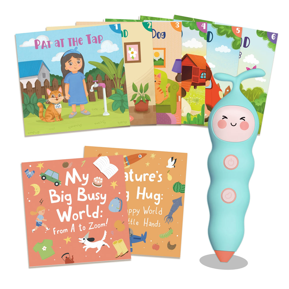 QuZT Talking Pen on page shows interactive learning for kids.