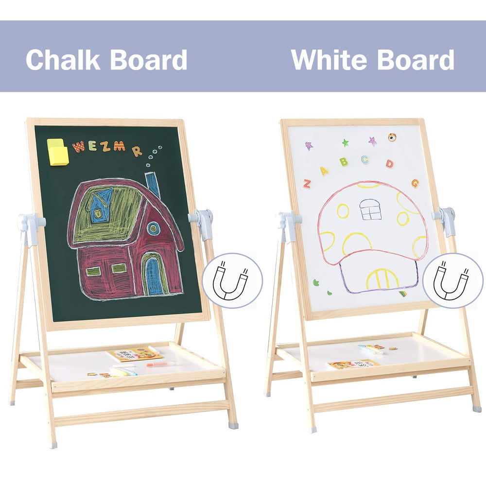 QZMTOY adjustable-height easel in action for a growing child