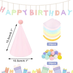 QZV eight-color pastel hats displayed, soft macaron hues for festive photos.