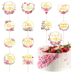 QZYL Mother's Day cupcake topper with gold foil flowers adds elegant charm to cakes