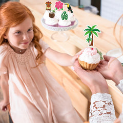 QZYL flamingo and palm leaf toppers for tropical table styling