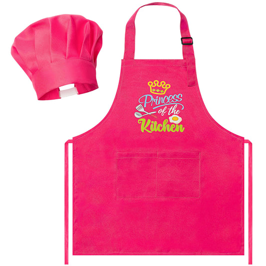 R HORSE kid apron and chef hat set rose red front view for playful cooking