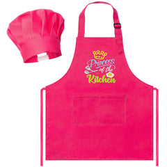 R HORSE kid apron and chef hat set rose red front view for playful cooking