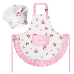 R HORSE kid apron with floral plaid design protects clothes during cooking.