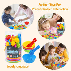 Compact storage bucket makes cleanup quick after colorful math stations.