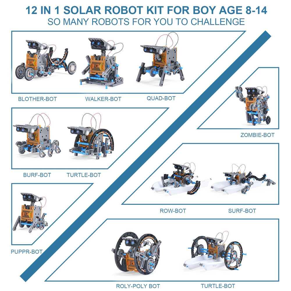RAESOOT solar-powered robot models showing walking action