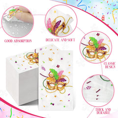 Ragnhild Mardi Gras design napkins with masks, feathers, beads