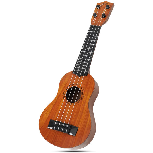 Raimy 17in kids ukulele front view with a playful wooden finish for beginners.